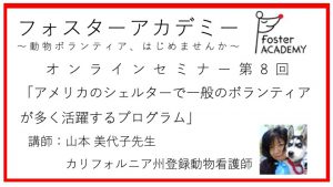 【フォスターアカデミー】オンラインセミナー 第8回　アメリカのシェルターで活躍する動物ボランティア